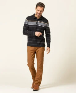 Polo Manches Longues Noir Homme 10 Polo Manches Longues Noir Homme -Terre De Marins prod 8155 polo ml fond noir raye sable oplari 666x812 fc7ea0111e0b