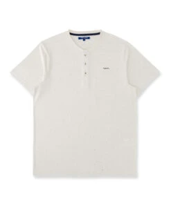 T-shirt Homme Manches Courtes Blanc Cassé Col Tunisien