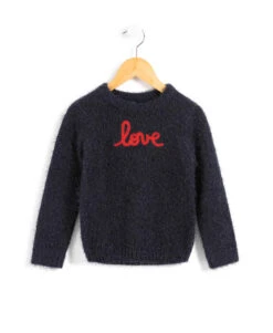 Pull Bleu Marine Maille à Poils Fille