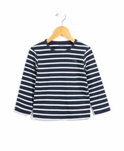 Marinière Garçon éco-conçue Fond Bleu Marine Rayé Blanc