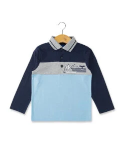 Polo Manches Longues Bleu Glacier Garçon
