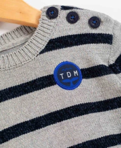 Pull Rayé Garçon Gris/bleu Marine -Terre De Marins prod 8384 pull fond gris chine raye indigo komarin 666x812 fc7ea0111e0b