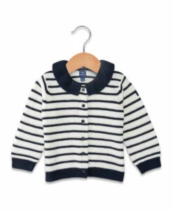 Gilet Rayé Col Claudine Bébé Fille -Terre De Marins prod 8403 cardigan tricot fond naturel raye indigo gemy 666x812 fc7ea0111e0b