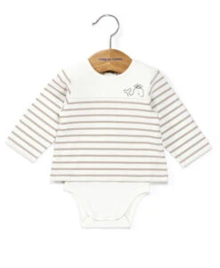 Body Marinière Bébé Fond Blanc Rayé Beige