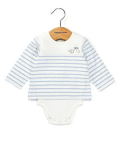 Body Marinière Bébé Fond Blanc Rayé Bleu Ciel