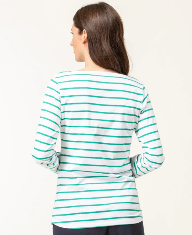 Marinière Manches Longues Femme Fond Blanc Rayé Vert 4 Marinière Manches Longues Femme Fond Blanc Rayé Vert – Image 2