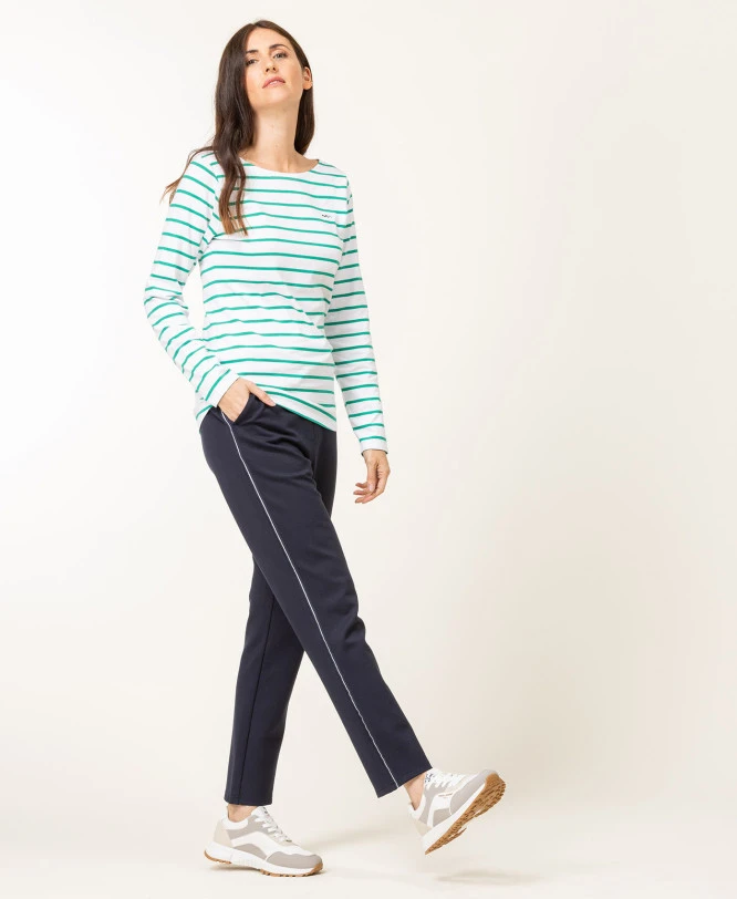 Marinière Manches Longues Femme Fond Blanc Rayé Vert 6 Marinière Manches Longues Femme Fond Blanc Rayé Vert – Image 4