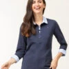 Polo Manches 3/4 Bleu Marine Femme 1 Polo Manches 3/4 Bleu Marine Femme -Terre De Marins prod 8553 polo m3 4 bleu indigo obole 666x812 fc7ea0111e0b