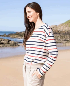 T-shirt Manches Longues Femme Rayé Multicolore -Terre De Marins prod 8706 tee shirt ml fond grege raye rouge tossa 666x812 fc7ea0111e0b