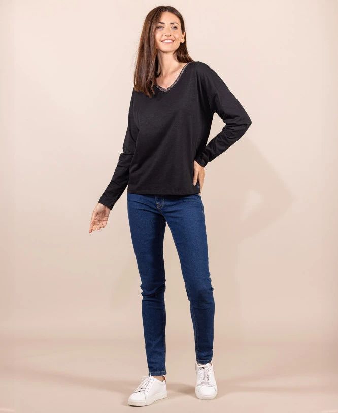 T-shirt Manches Longues Noir Femme 6 T-shirt Manches Longues Noir Femme – Image 4