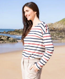 T-shirt Manches Longues Femme Rayé Multicolore -Terre De Marins prod 9057 tee shirt ml fond grege raye rouge tossa 666x812 fc7ea0111e0b