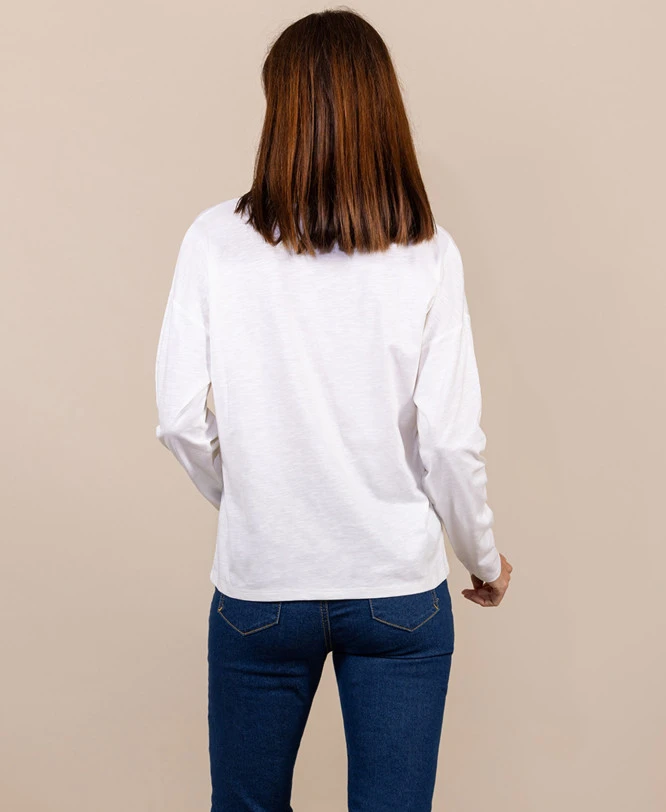 T-shirt Manches Longues Blanc Cassé Col V Femme 4 T-shirt Manches Longues Blanc Cassé Col V Femme – Image 2