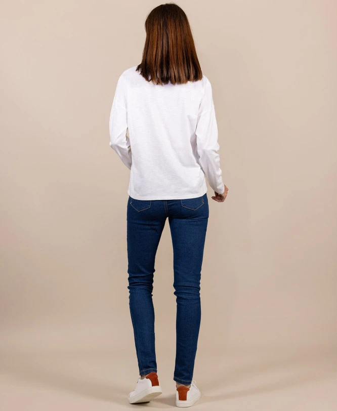 T-shirt Manches Longues Blanc Cassé Col V Femme 7 T-shirt Manches Longues Blanc Cassé Col V Femme – Image 5