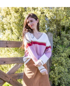 Pull Rayé Rose Femme