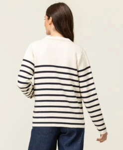 Gilet Rayé Femme -Terre De Marins prod 9097 cardigan tricot fond grege raye indigo gixode 666x812 fc7ea0111e0b