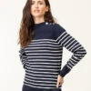 Pull Rayé Femme Fond Bleu Marine Rayures Blanches -Terre De Marins prod 9222 pull fond indigo raye blanc pricha 666x812 fc7ea0111e0b