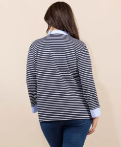 Polo Rayé Manches Longues Bleu Marine Femme 5 Polo Rayé Manches Longues Bleu Marine Femme -Terre De Marins prod 9374 polo m3 4 fond indigo raye naturel anita2 666x812 fc7ea0111e0b