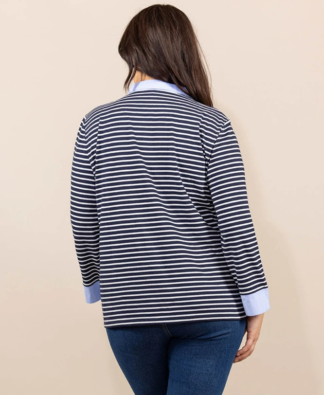 Polo Rayé Manches Longues Bleu Marine Femme 4 Polo Rayé Manches Longues Bleu Marine Femme – Image 2