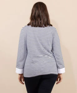 Polo Rayé Manches Longues Blanc Femme 5 Polo Rayé Manches Longues Blanc Femme -Terre De Marins prod 9376 polo m3 4 fond blanc raye indigo anita2 666x812 fc7ea0111e0b