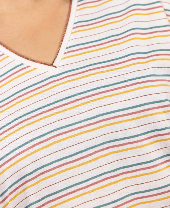 T-shirt Rayé Fils Métallisés Femme 5 T-shirt Rayé Fils Métallisés Femme – Image 3