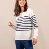 Pull Marin Femme Fond Grège Rayé Bleu Marine