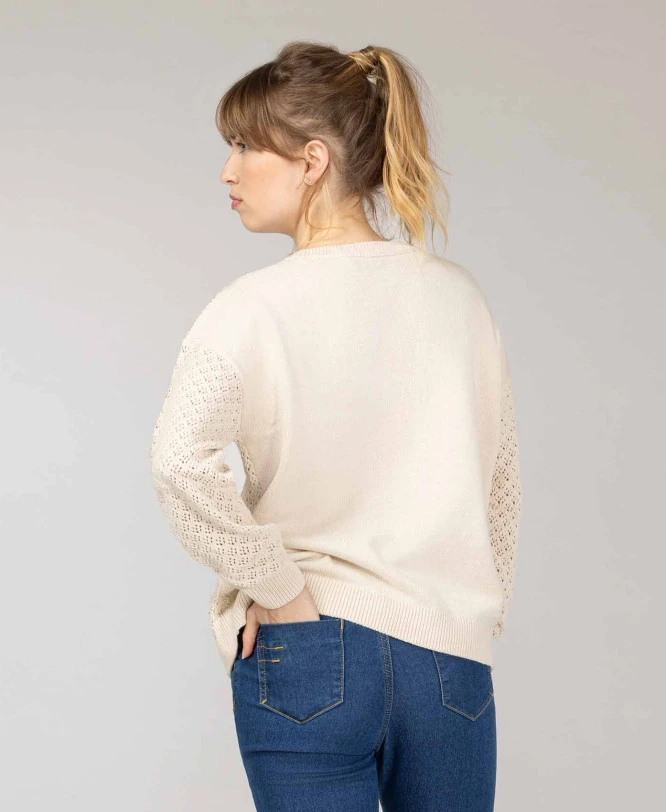 Pull Ajouré Grège Femme 4 Pull Ajouré Grège Femme – Image 2