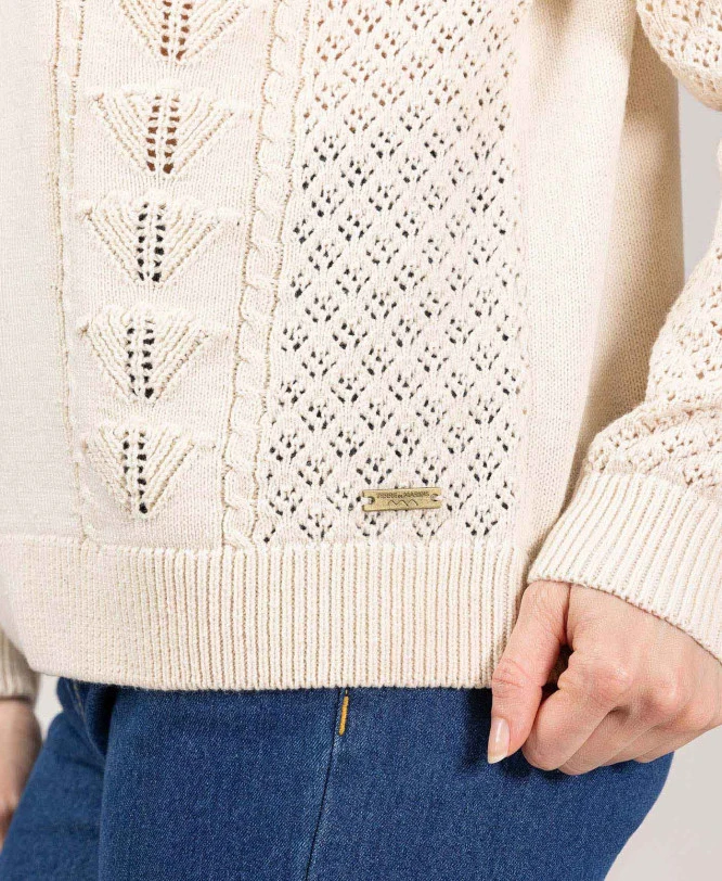 Pull Ajouré Grège Femme 5 Pull Ajouré Grège Femme – Image 3