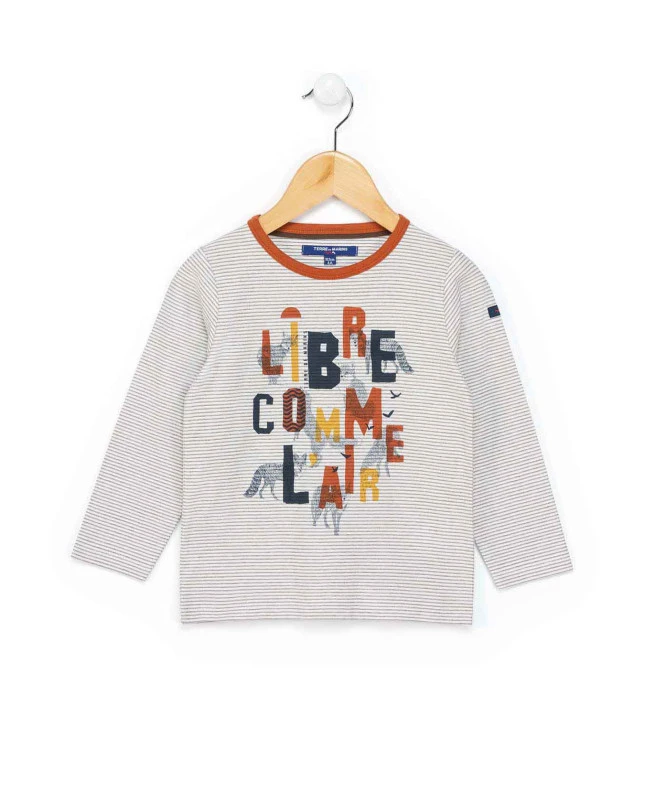 TEE SHIRT ML FOND NATUREL RAYE CHOCOLAT CARIDOS 3 TEE SHIRT ML FOND NATUREL RAYE CHOCOLAT CARIDOS