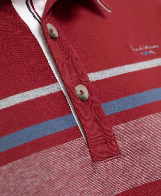 Polo Grenat Manches Longues Homme à Rayures Placées Colorées 5 Polo Grenat Manches Longues Homme à Rayures Placées Colorées – Image 3
