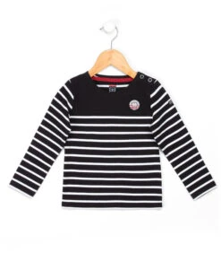 Marinière Authentique Fille Fond Marine Rayé Blanc
