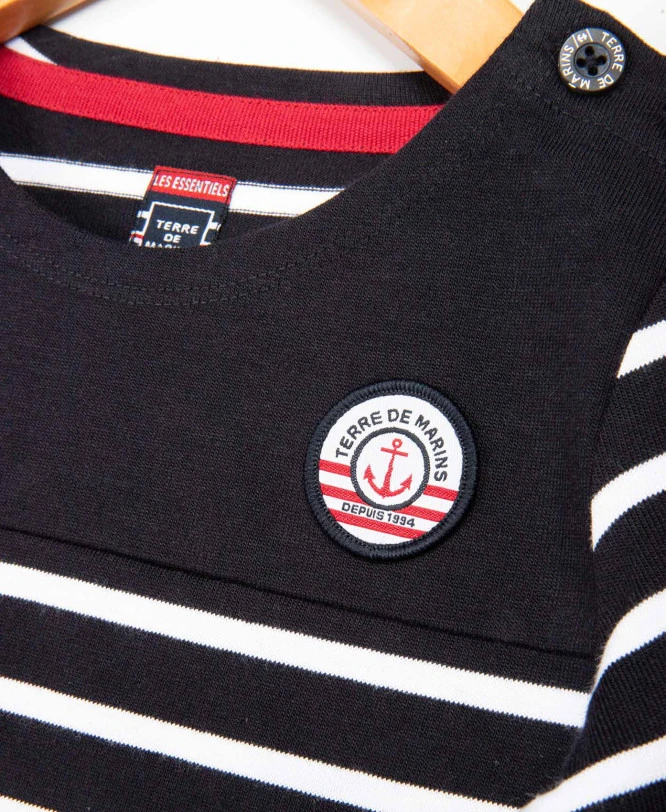 Marinière Authentique Fille Fond Marine Rayé Blanc 4 Marinière Authentique Fille Fond Marine Rayé Blanc – Image 2