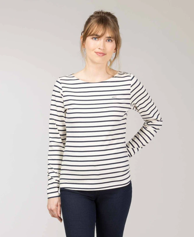 Marinière Femme Fond Grège Rayé Bleu Marine 3 Marinière Femme Fond Grège Rayé Bleu Marine