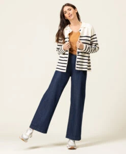 Gilet Rayé Femme -Terre De Marins prod 9689 cardigan tricot fond grege raye indigo gixode 666x812 fc7ea0111e0b