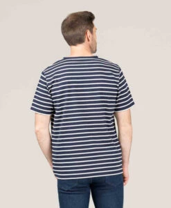 Marinière Homme Manches Courtes Fond Bleu Marine Rayé Grège -Terre De Marins prod 9770 mariniere mc fond indigo raye grege ecohok 666x812 fc7ea0111e0b