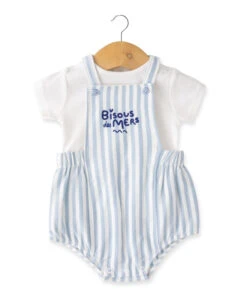 Ensemble Salopette + T-shirt Bébé Rayé Bleu