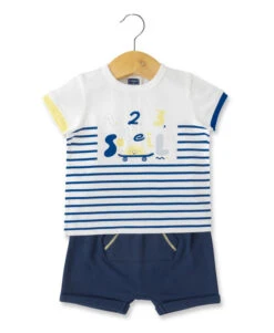 Ensemble Bébé Garçon Short Bleu Marine +t-shirt Rayé
