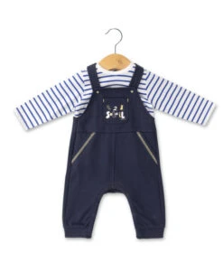 Ensemble Bébé Garçon Salopette Bleu Marine + Marinière
